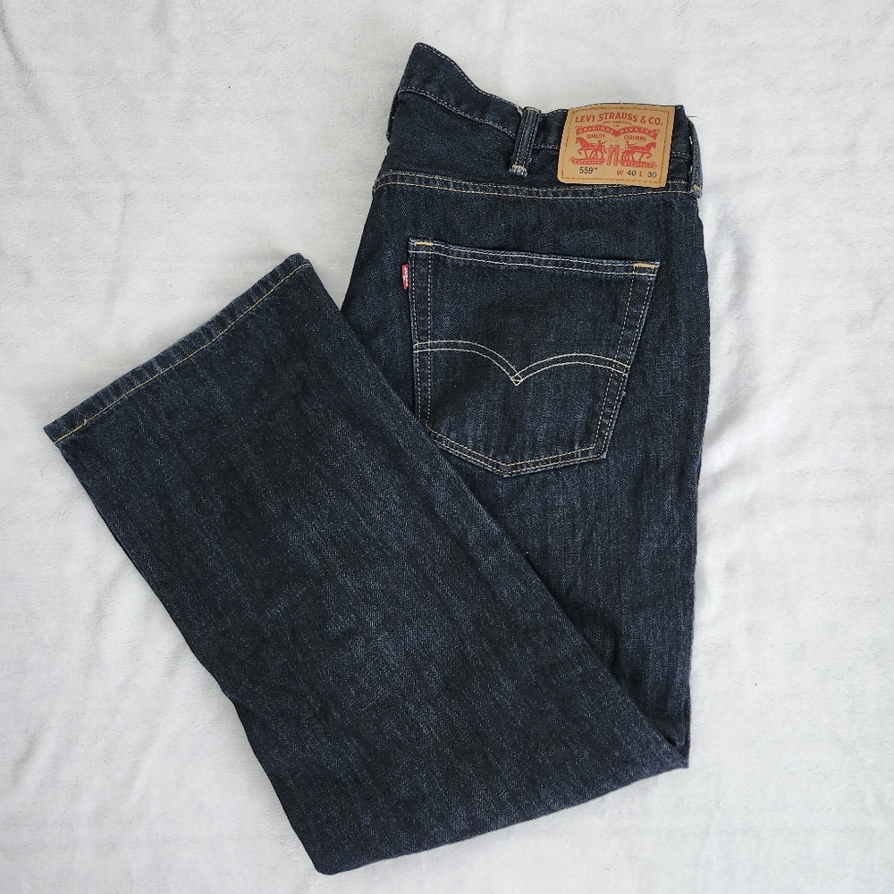 LEVI'S 559  Men's  Relaxed Fit Straight‎ Dark Blue Jeans 40x30